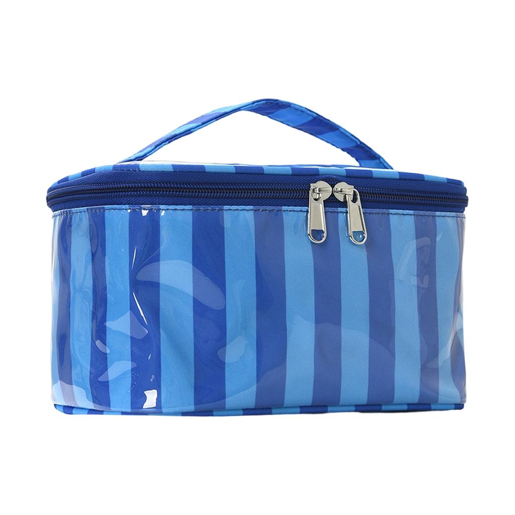 Large Capacity Waterproof PVC Travel Makeup Bag with Handle Striped Design Cosmetic Storage Organizer for Toiletries and Accessories