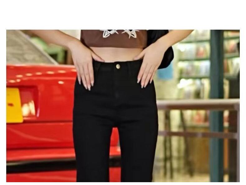 2025 Spring/Summer Women's Black Cigarette Straight-Leg Jeans - Slim Nine-Point Style