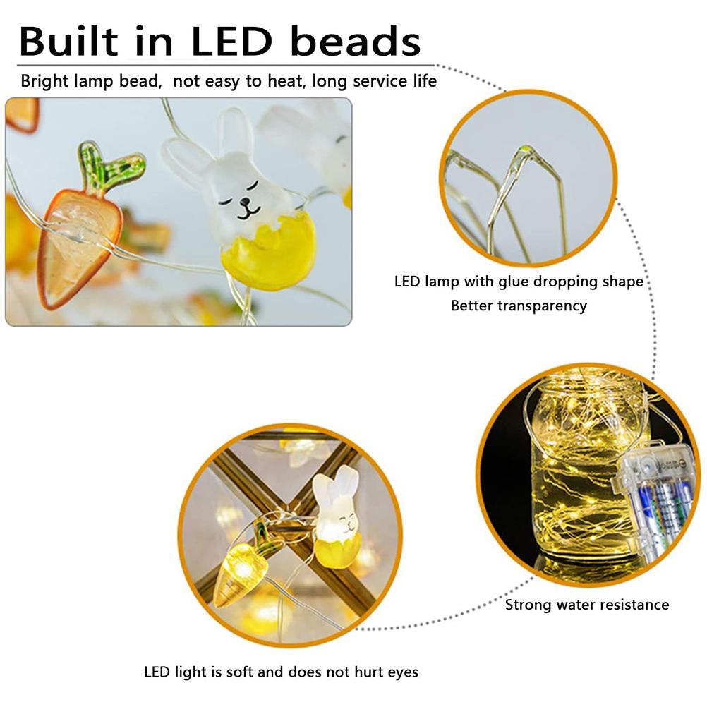 Easter Bunny Decoration Light 2 Meter 20 Led LED Bunny String Lights Battery Operated Rabbit Shaped 