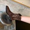Größe Knöchel Cowboystiefel für Frauen Wildleder Echtleder Stickerei Cowgirl Chunky Heels Schuhe Winter Kurze Booties
