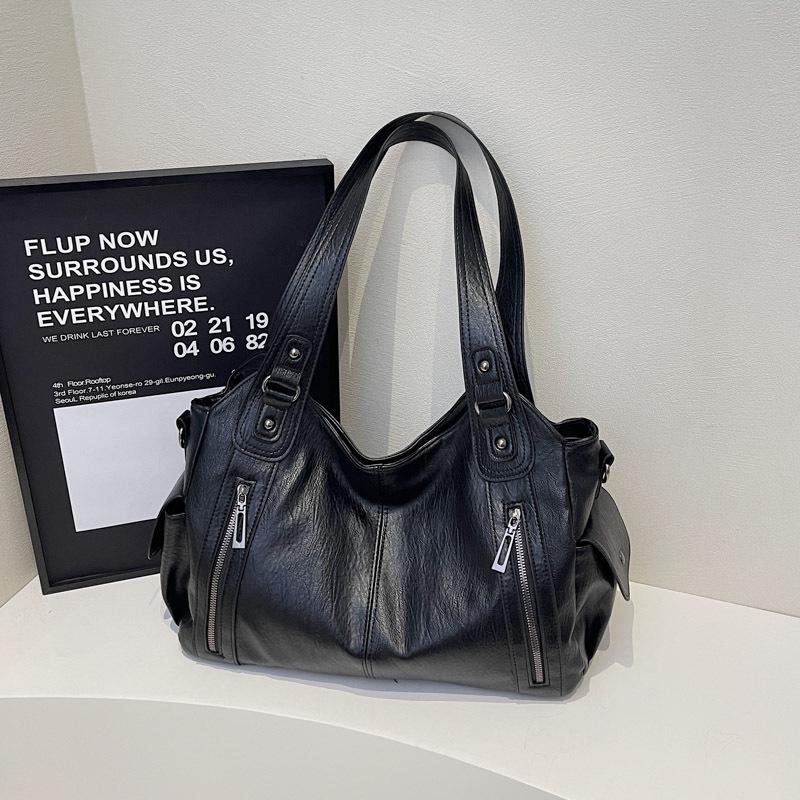 

Women s High-End Versatile Korean Tote Bag - Brown Solid Color, Large Capacity, Single Shoulder Fashion Style чорний
