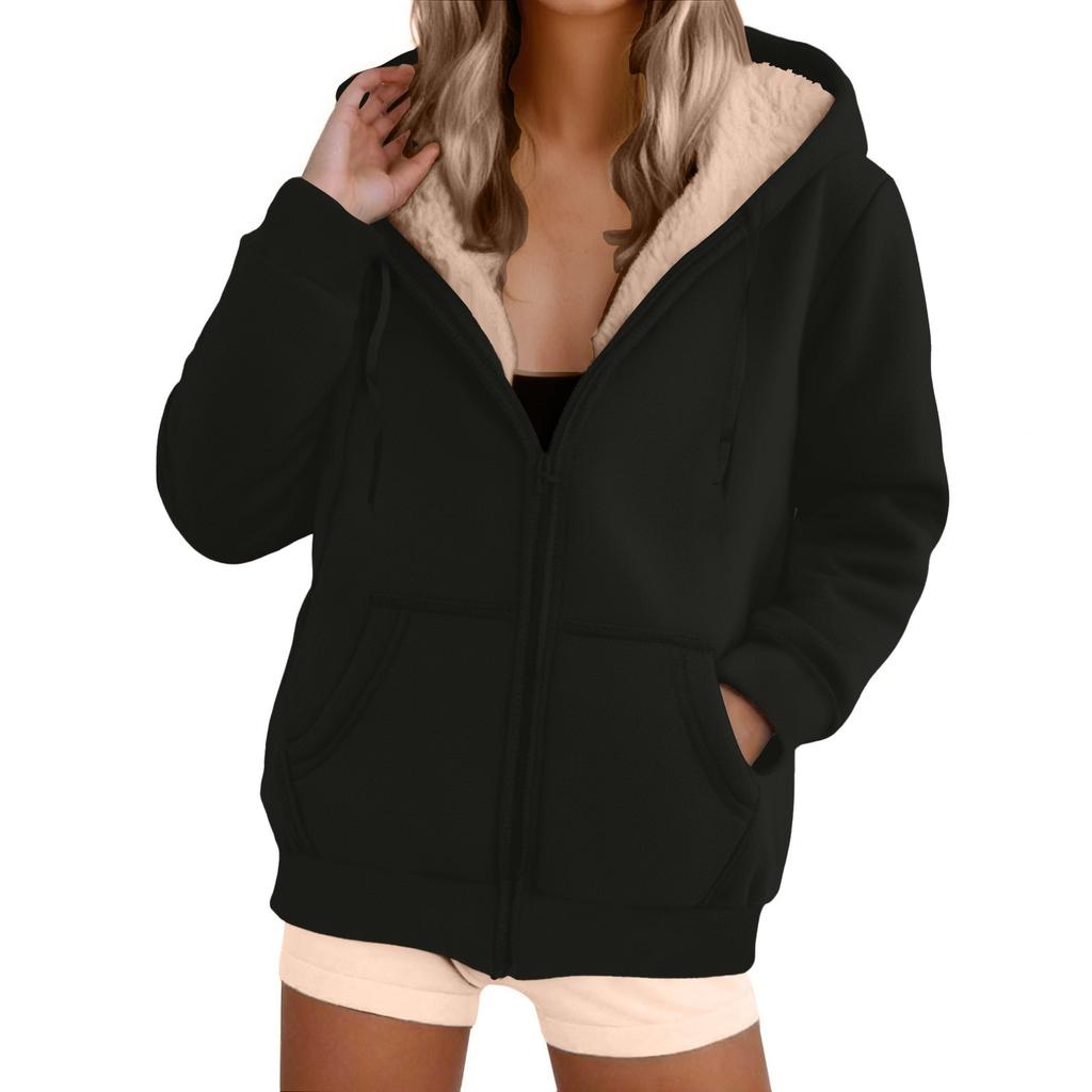 Women's Fashion Casual Sweatshirt Loose Zipper Cardigan Long Sleeve Hooded Jacket