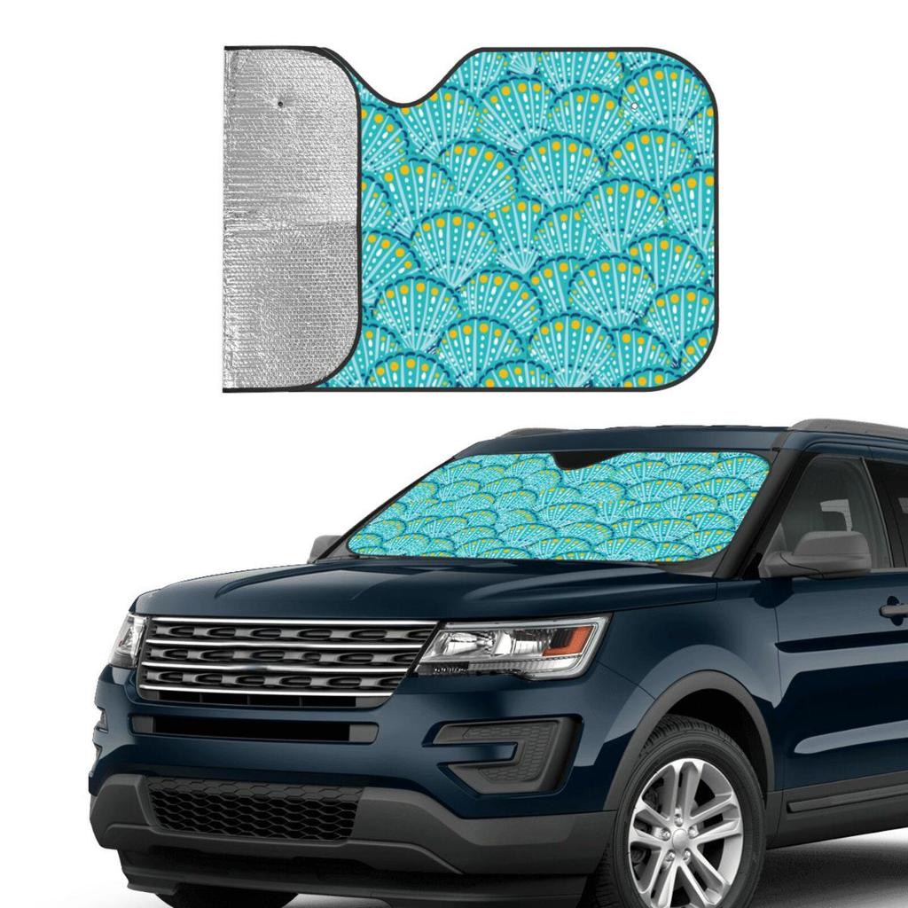 Ocean Shell Car Windshield Sunshade with Suction Cups, Heat Insulation and Blackout Design