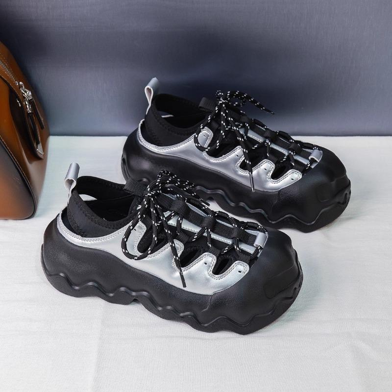 

Hollow Mary Jane Sports Daddy Sandals Women s Silver Big Head Bread Shoes Wave Platform Single Shoes Women 40 серебряный