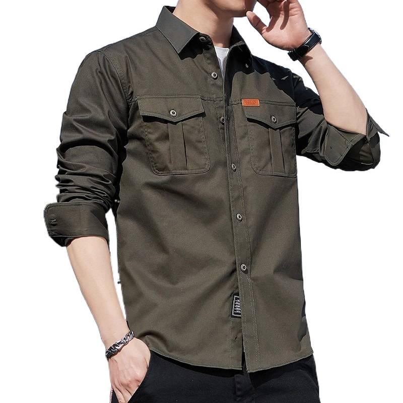 Long-sleeve Shirt for Men, Spring and Autumn, Pure Cotton Casual Jacket, Outdoor Work Shirt, Loose Fit, Plus Size Men's Top, Trendy