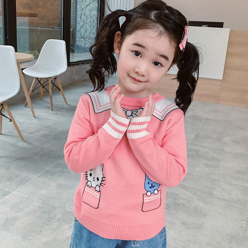 Children's New Autumn/Winter Double-Layer Knitwear Boys' and Girls' Warm Knitted Sweaters Pullover Cartoon-Printed Sweaters Base Layer Sweaters