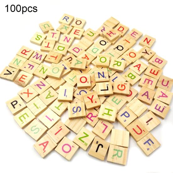 Fantastic Wooden Letter Alphabet Scrabble Number English Words Kids Educational Toy 100Pcs