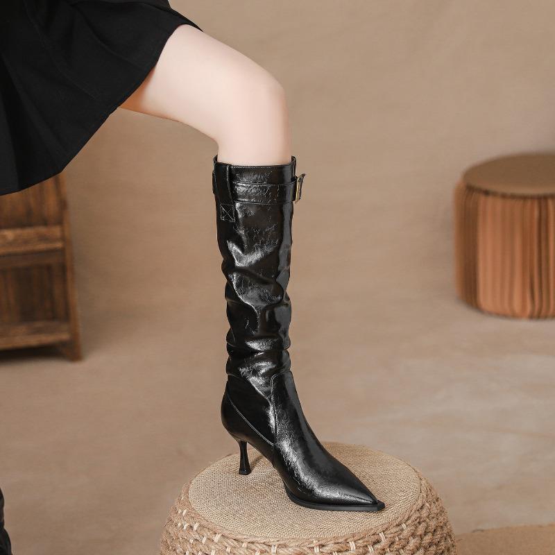 2026 Autumn and Winter Slim Heel New Pointed Elastic Knee High Boots