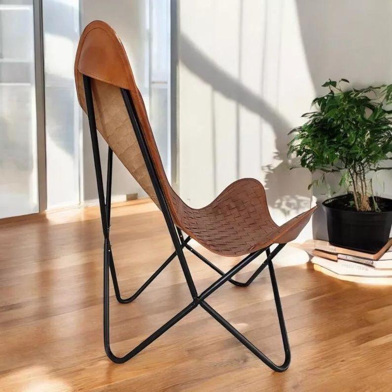 Retro Vintage leather butterfly chair Leather accent chair living room chair
