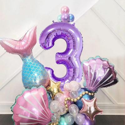 Mermaid-Themed Balloon Column Set for Children's Birthday Party Decoration