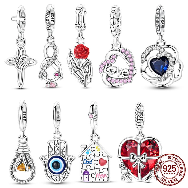 New 100% Copper Charms Pendants Cross Rose Light Bulb Puzzle Dangle Fit Women Original Bracelet Diy Jewelry Gifts