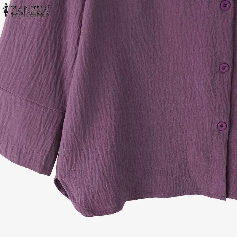 ZANZEA Women Casual Round Neck Loose 3/4 Sleeve Blouse