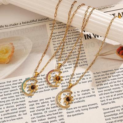 Yingtai 18k Gold Mond Stern Halskette, Edelstahl Titanstahl, Europäischer/Amerikanischer Stil, Fein poliert & Anlaufbeständig für Frauen