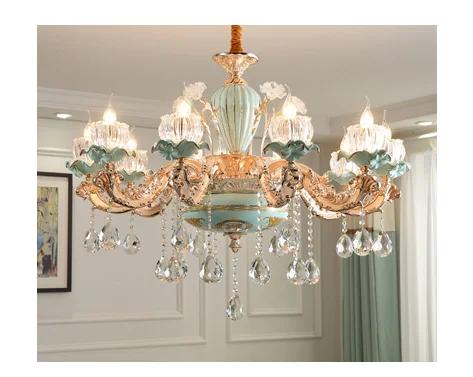 Chandelier Luxury Crystal Blue Ceramic For Living Room Ceiling Lamp Villa Bedroom Dining Room Indoor Home Decor Lighting Fixture