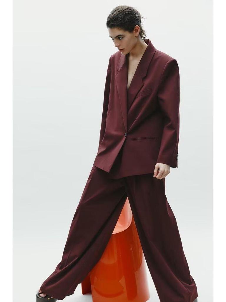 2025 Women's Double-Breasted Suit Jacket & High-Waisted Pants Set - European & American Casual Style