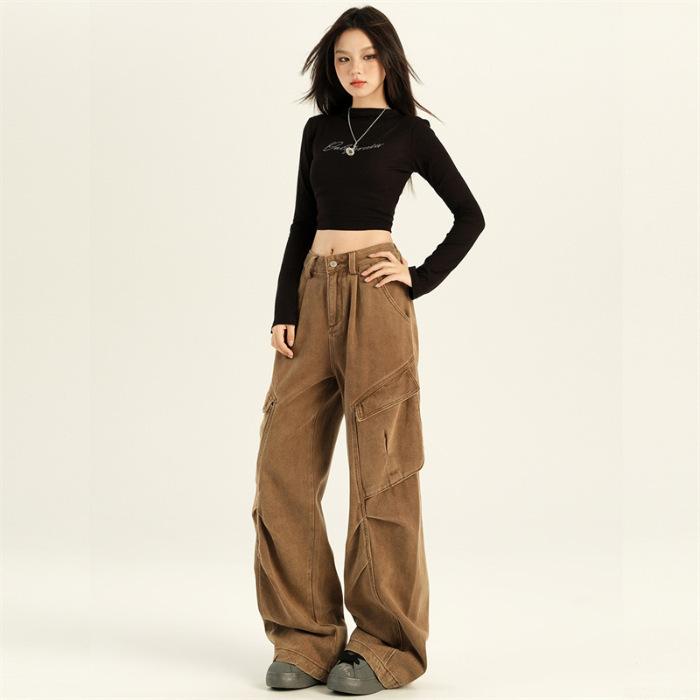 Jeans Work Pants for Women In Spring New Style, Personalized and Fashionable, Loose High Waist Wide-leg Pants for Women In Spring Style