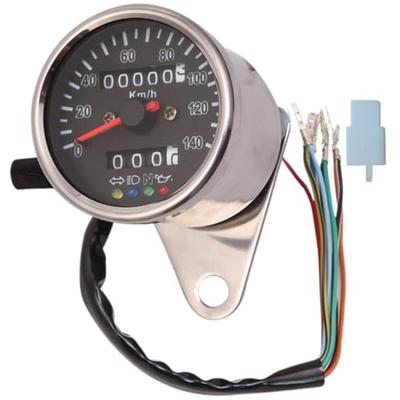 Cocoriko Motorcycle Mechanical LED Speedometer, 140km/h, Universal Trip Meter, Odometer, and Multi-Function Indicator (Black X Silver)