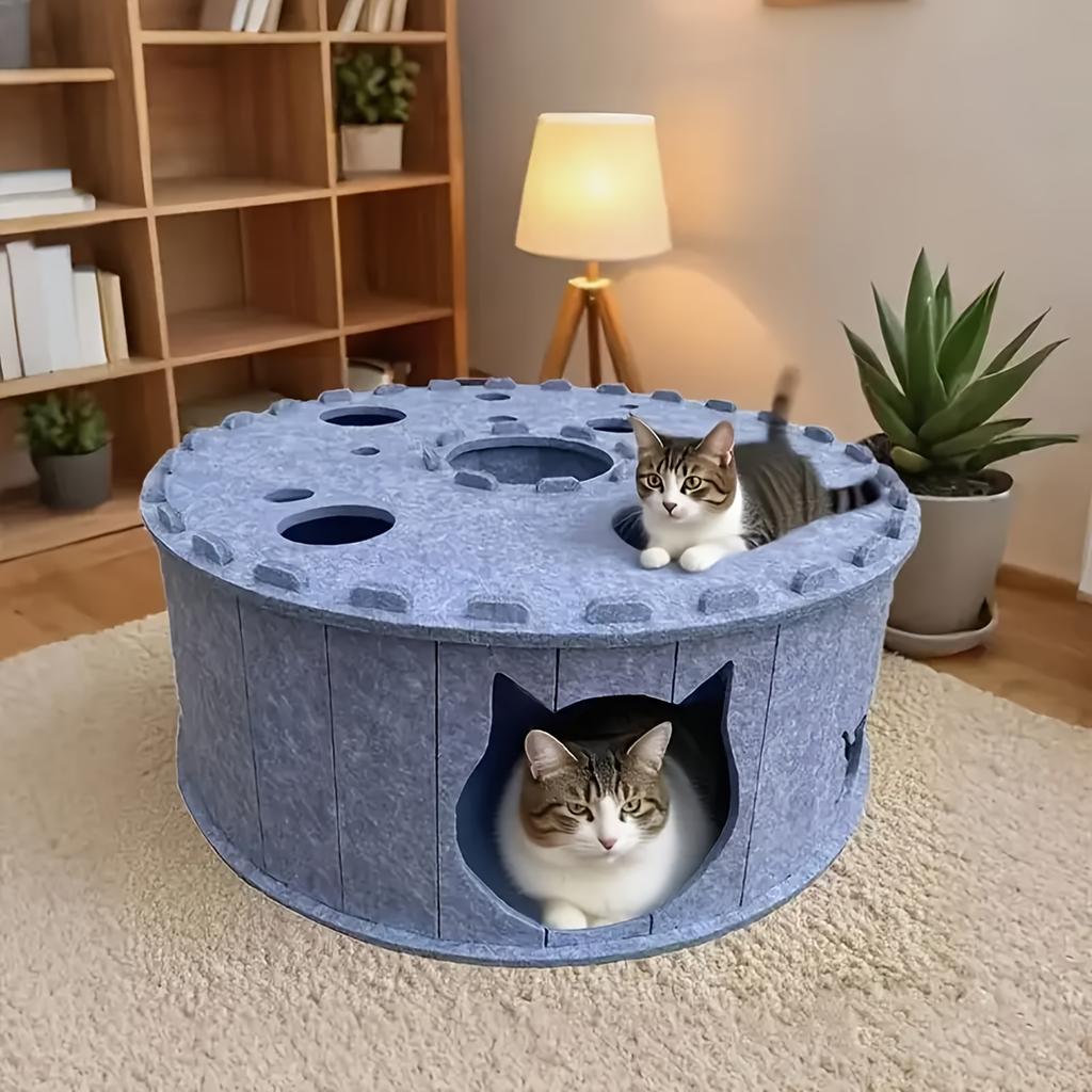 Felt Round Multi-Hole Cat Bed Cat Cave Play House Hiding House Pet Resting Nest Home Pet Supplies Household Cats Furniture Gifts