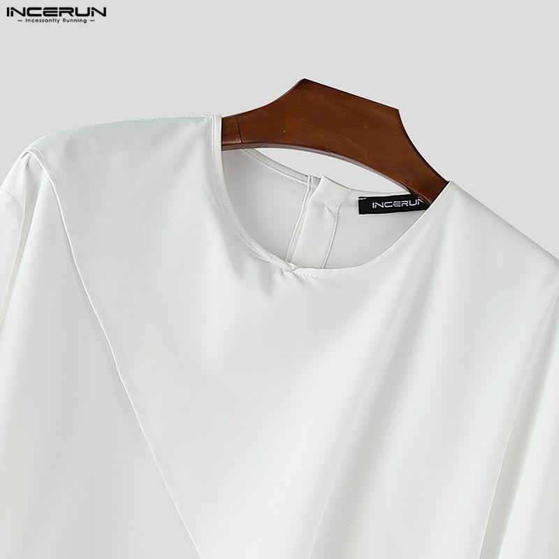 INCERUN S-5XL Men Round Neck Layers Long Sleeve Solid Casual Shirts Tops