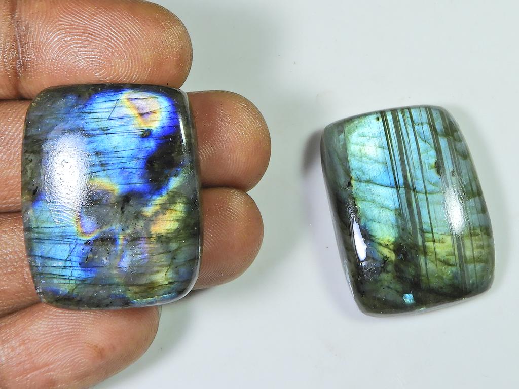 Blue Labradorite Octagon 2Pcs Cabochon Loose Natural Gemstone 32-34MM SK-1330