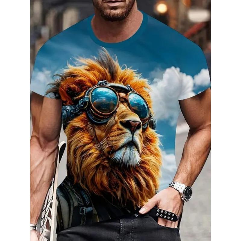 

Летний топ с круглым вырезом и принтом 3D животных, модные повседневные футболки с короткими рукавами для мужчин XS