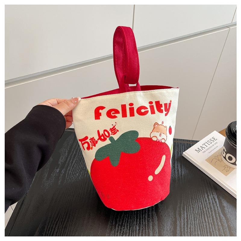 Original Cartoon Canvas Bucket Bag Full Moon Banquet Gift Cloth Bag Going Out Kindergarten Cute Little Bag