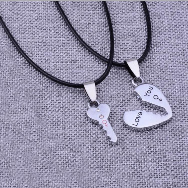 Korean Wave Stainless Steel Heart Necklace - 'I Love You' Couples Gift