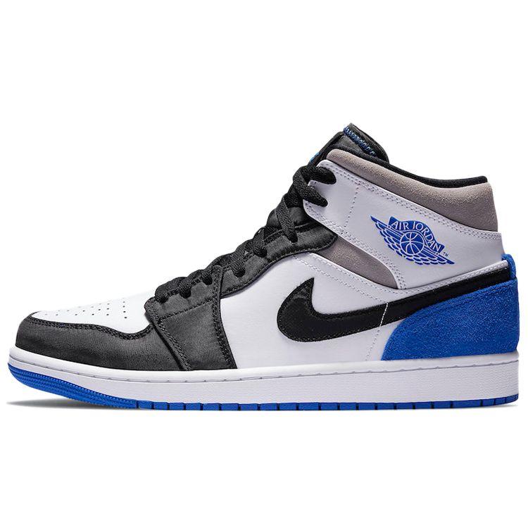 Air Jordan 1 Mid SE Royal Black Toe Men Sneakers Blue White Light-Solar-Flare-Heather 852542-102