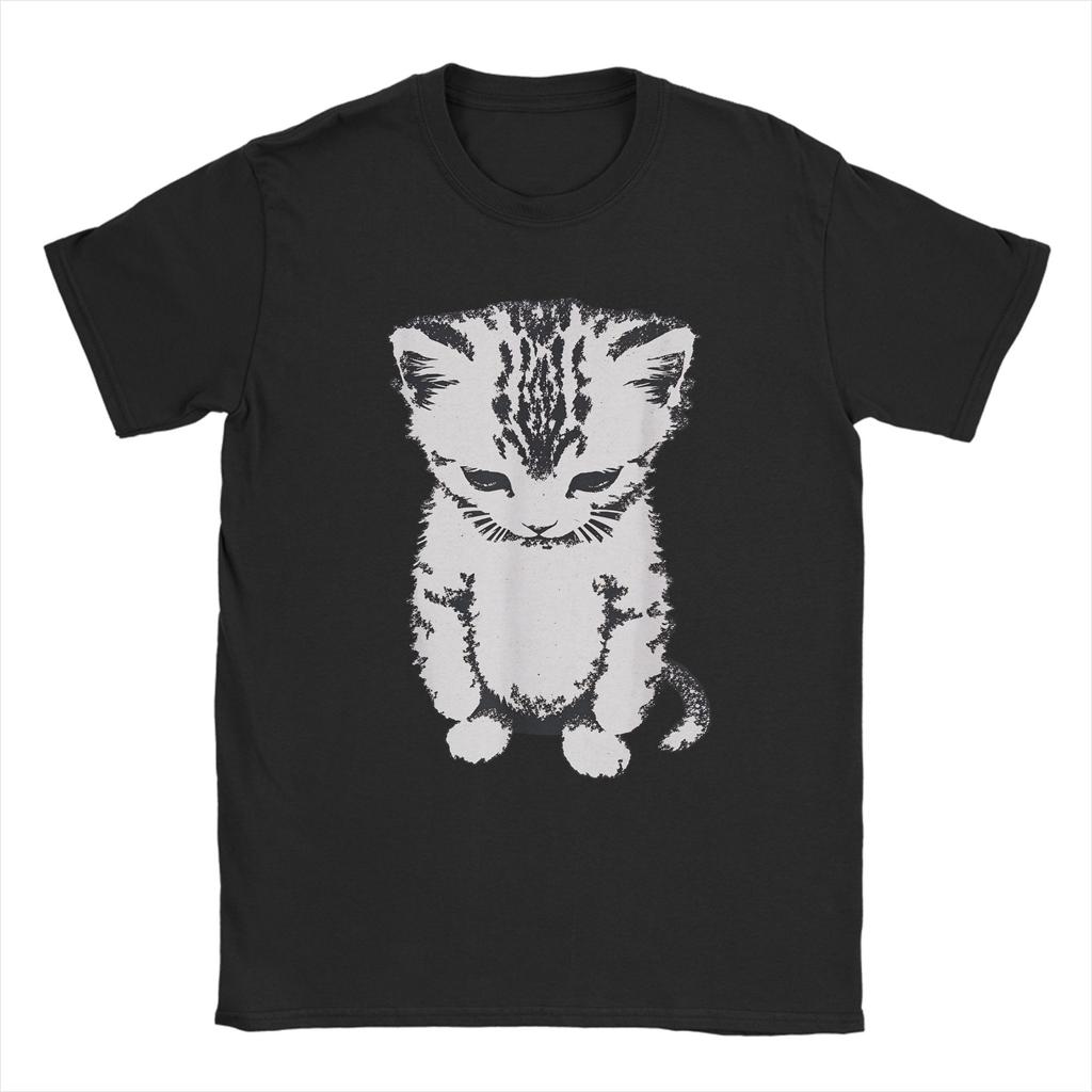Mens Funny Sad Cat Meme T Shirts Pure Cotton Clothing Novelty Short Sleeve Crewneck Tees Party TShirts