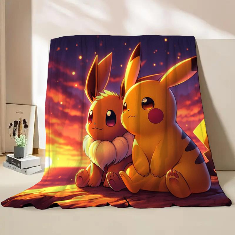 Anime Pokemon Flannel Fluffy Soft Blanket Pikachu Home Sofa Lunch Break,Throw Blanket For Kids Student Bed Blanket Nap Cover