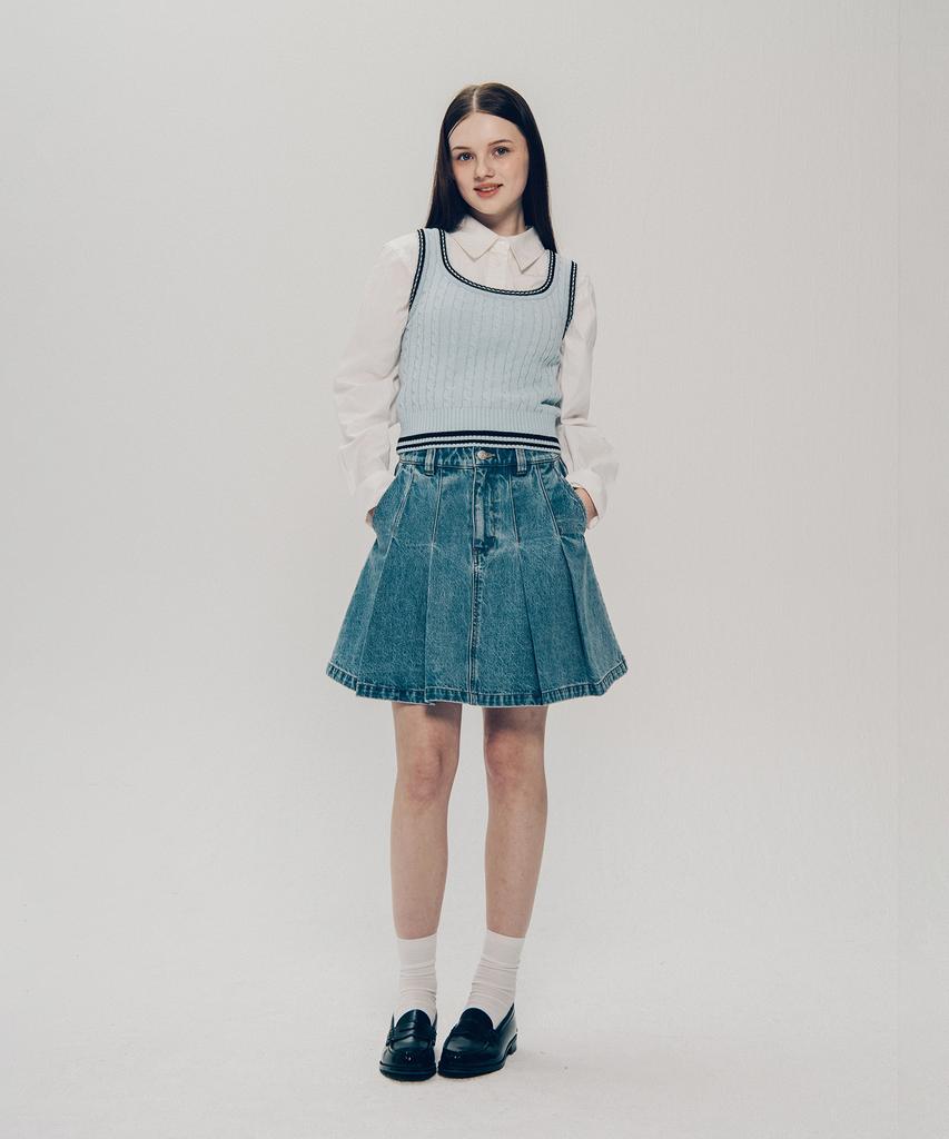 Yale Denim Pleated Skirt_Light Blue