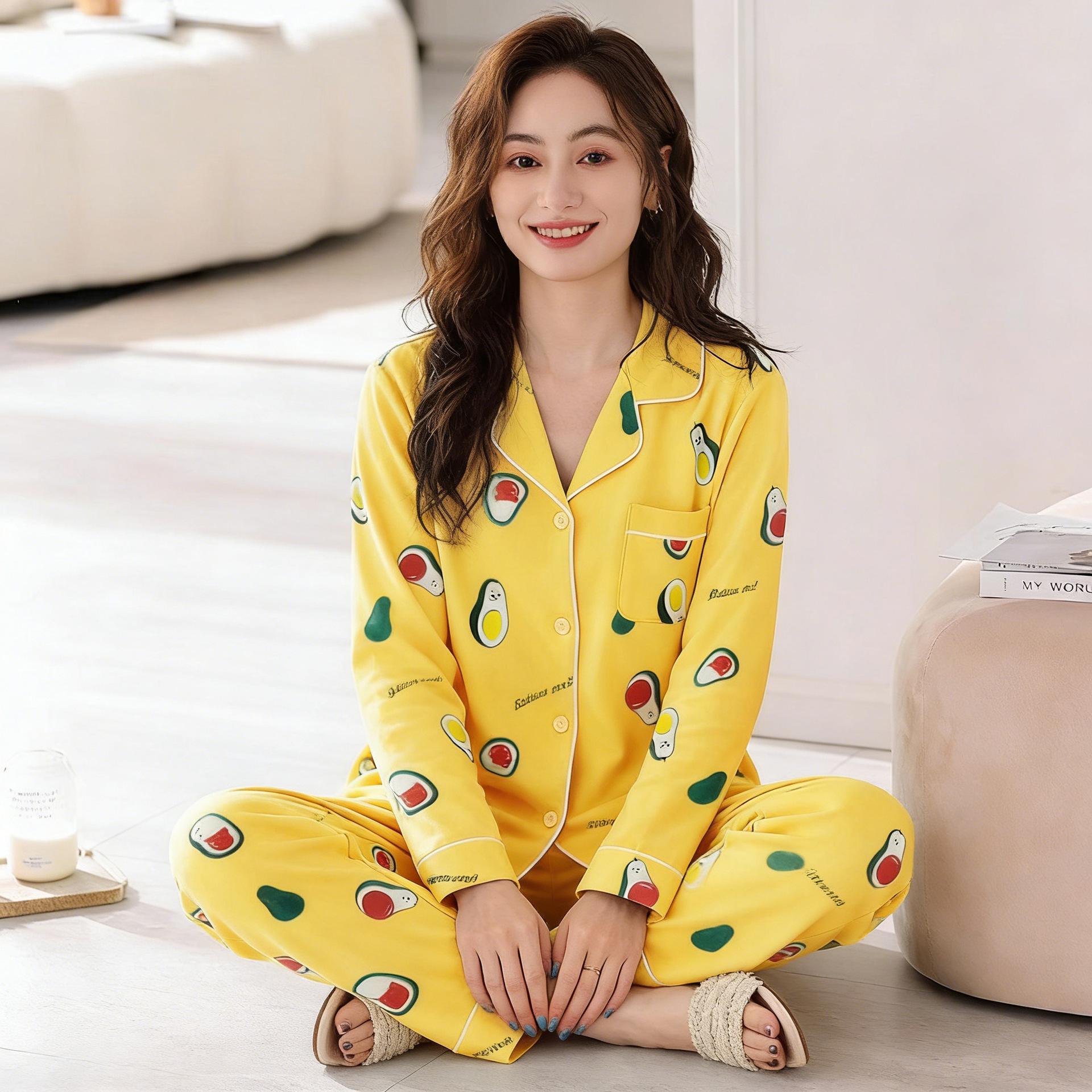 

Women s Casual Spring Pajama Set: Cardigan Long Sleeve Top + Long Pants, Loose Plus Size Home Wear. XL [55-67.5 kg]