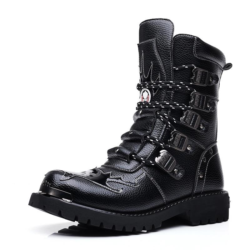Men's Mid-Calf Martin Boots - High-Top British Style Leather Motorcycle Riding Fashion Boots