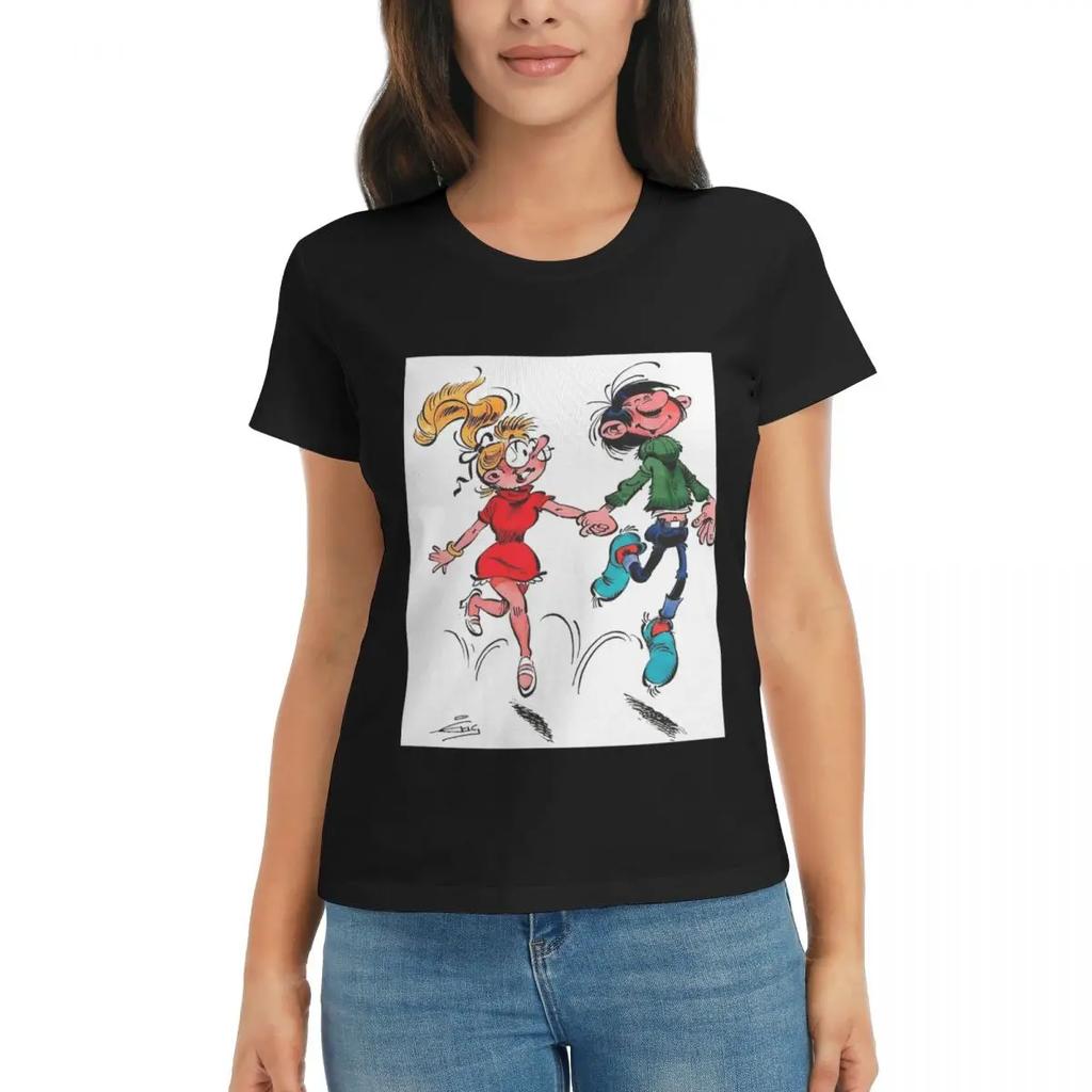 Women TShirt Gaston Lagaffe Big Ben Head Summer Short Sleeve Tees Crew Neck Cotton T Shirts Clothes Tops Streetwear
