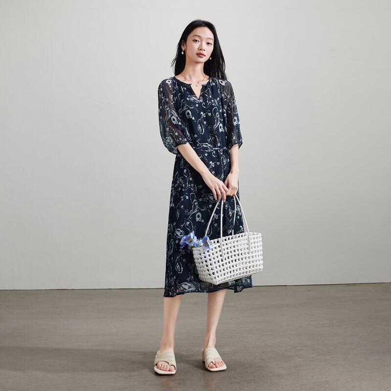 SOFSIL Elegantes bedrucktes Midi-Kleid mit V-Ausschnitt