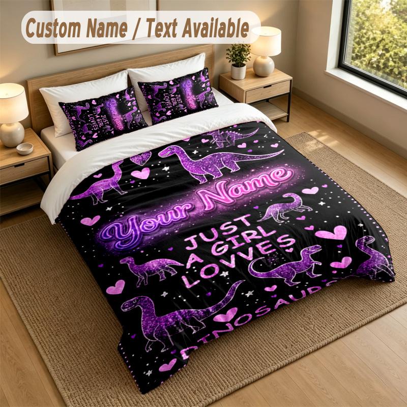 Dinosaur Theme Personalized 3Pcs Bedding Set Custom Text & Name 1 Sheet 2 Pillowcases Household Bedding 1pc