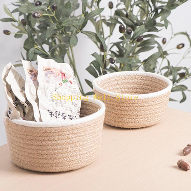 KX4B 3Pcs Round Braided Linen Baskets Handwoven Linen Rope Organization Baskets Portable Round Storage Container