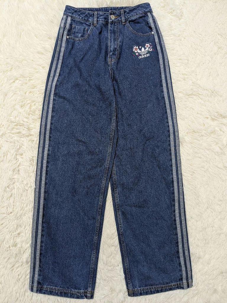 [USED] Extremely Rare, Sold-out Adidas Three Stripes Denim Pants, Navy Blue Sky Blue, Light Blue, Size S