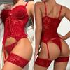 Erotic Lingerie Set Women Intimates Sexy Sheer Lace Bra Garter Belt Thong Sexy Underwear Bodysuits