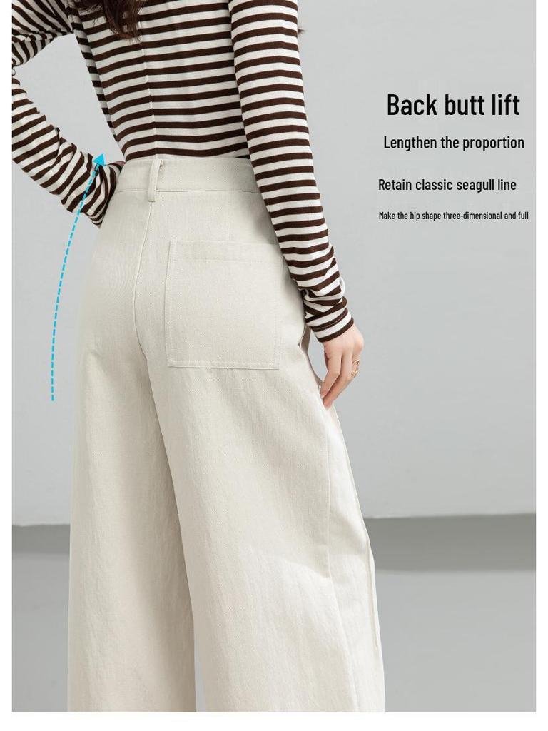 Xin Ge Women's Spring Tencel Cotton High Waist Wide Leg Pants with a Lazy Style Design