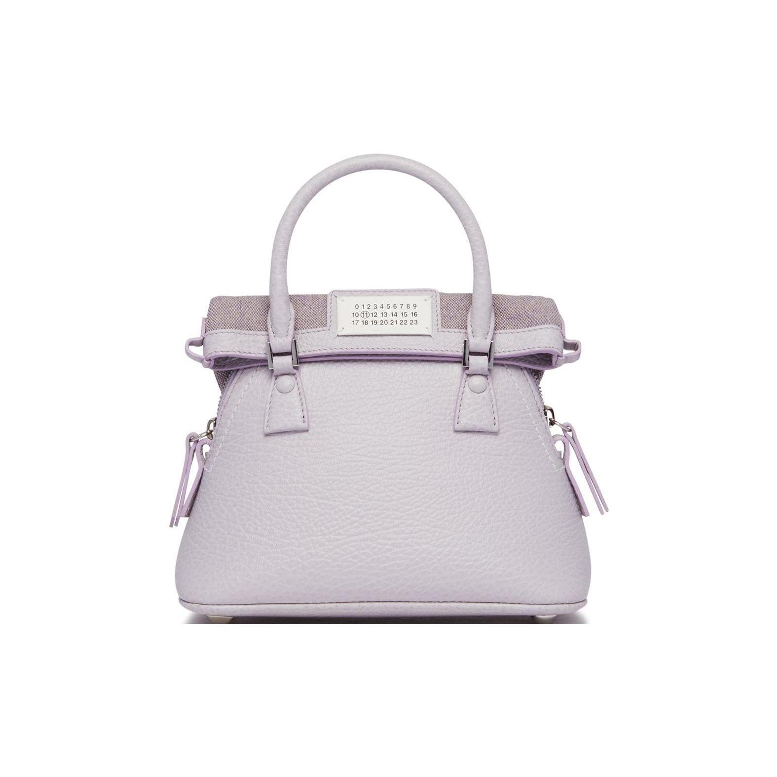 Maison Margiela 5Ac Logo Couleur Unie Cuir Sac à Bandoulière Sac Cabas Moyen Sacs à Main Femme Violet S56WG0081P4455T5166 Basic Set (Bag+Dust Bag)