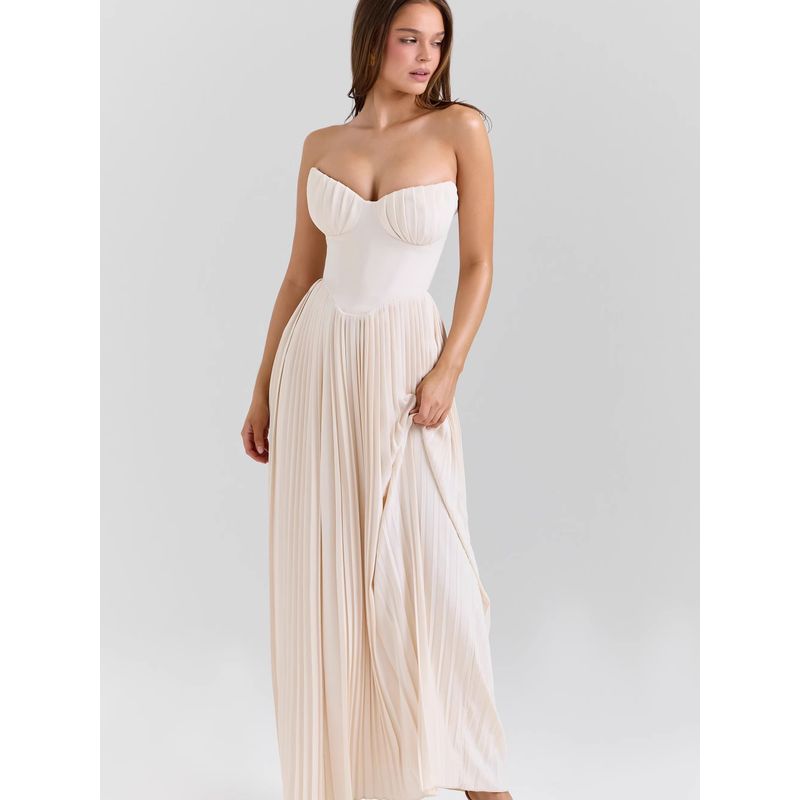 Milan Style House Same Style French style Romantic High Sense Pleat Shell Shape Pleated Mid-Length Tube Top Dress