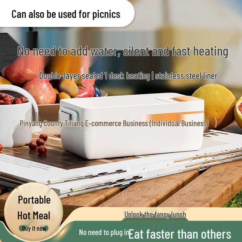 304 Stainless Steel Cordless Heated Lunch Box for Office – Insulated, Water-Free, Self-Heating Bento Box