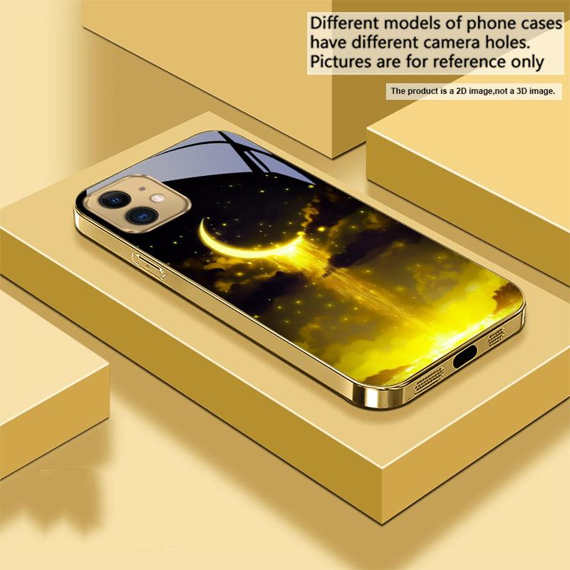 The golden moonlit sky For IPhone 17Pro Max 16 17 Pro oMax 15 Pro 14 13 Plus 12Mini 11ProMax XR 16E Air Golden glass phone case