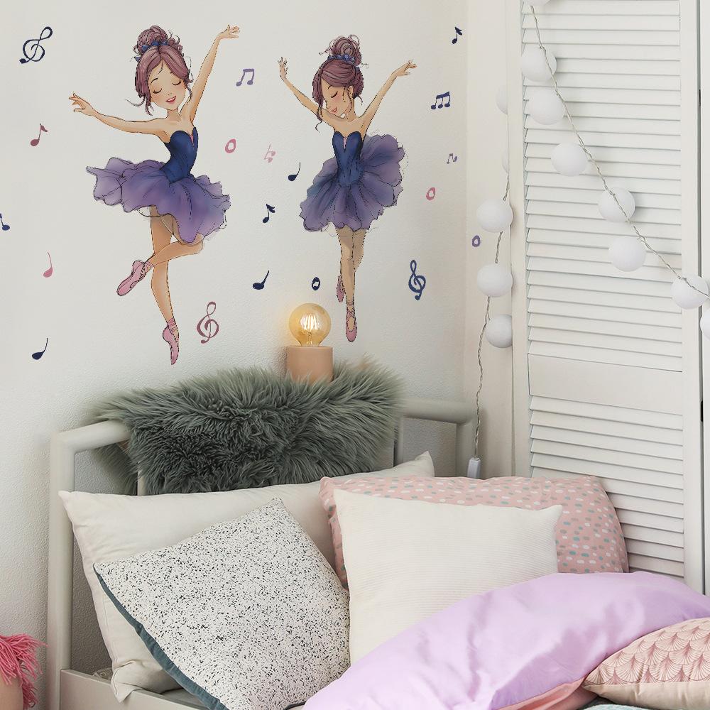 Cartoon Two Ballet Girls Note Children's Room Home Wall Decoration Stickers