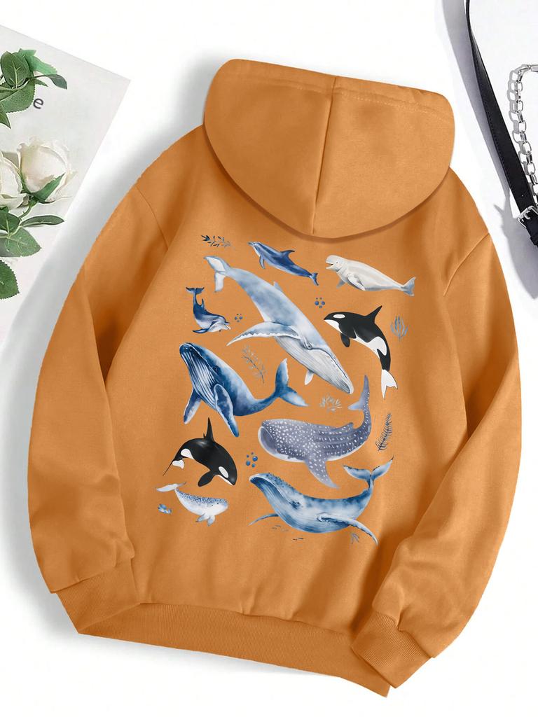 Ocean Whales Print Female Hoody Harajuku Comfortable Sweatshirts Fashion O-Neck Quality Hooded Autumn Warm Streetwear Women