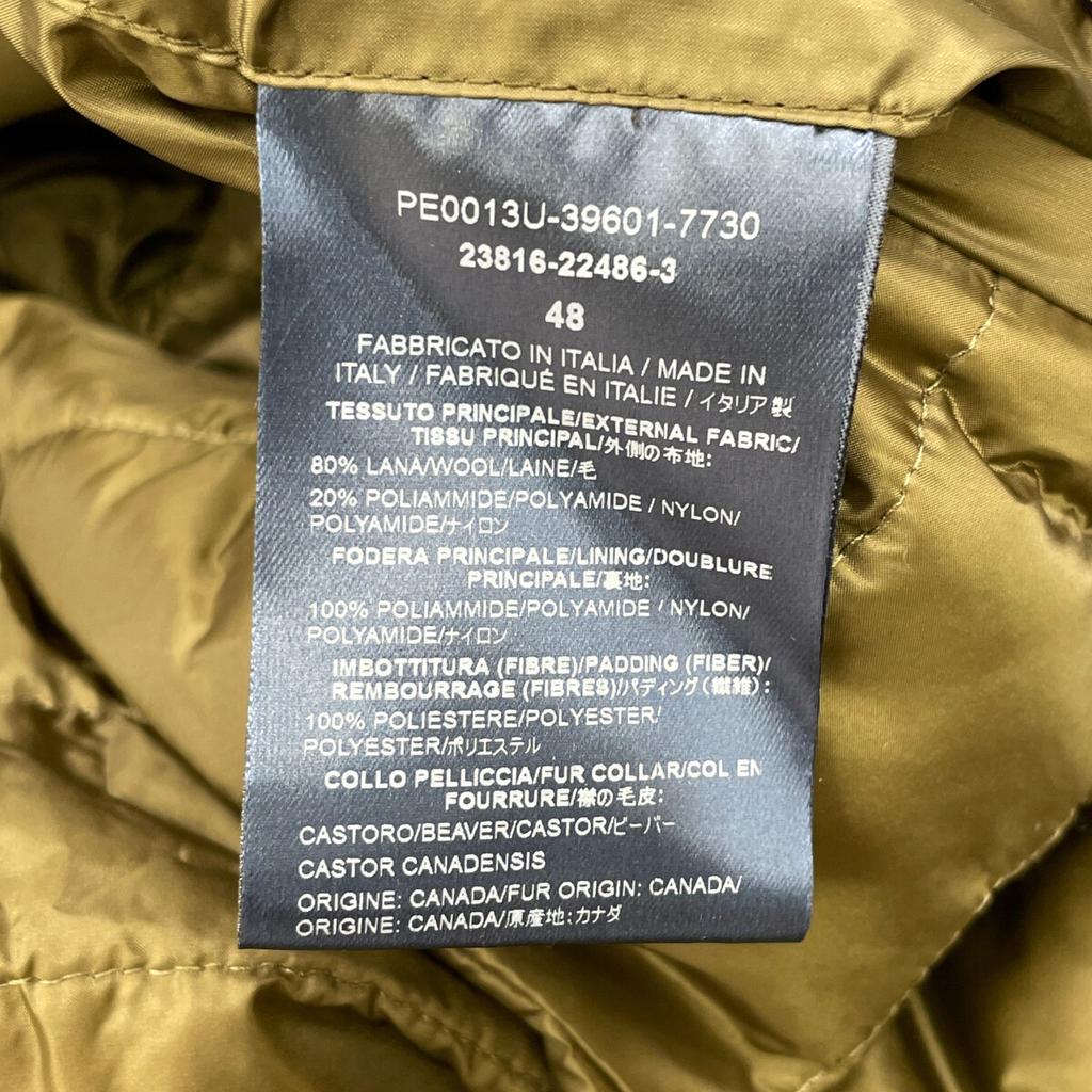 Herno PE0013U Khaki Beaver Fur Stand-Up Collar P-Coat Coat 48 khakiUsed