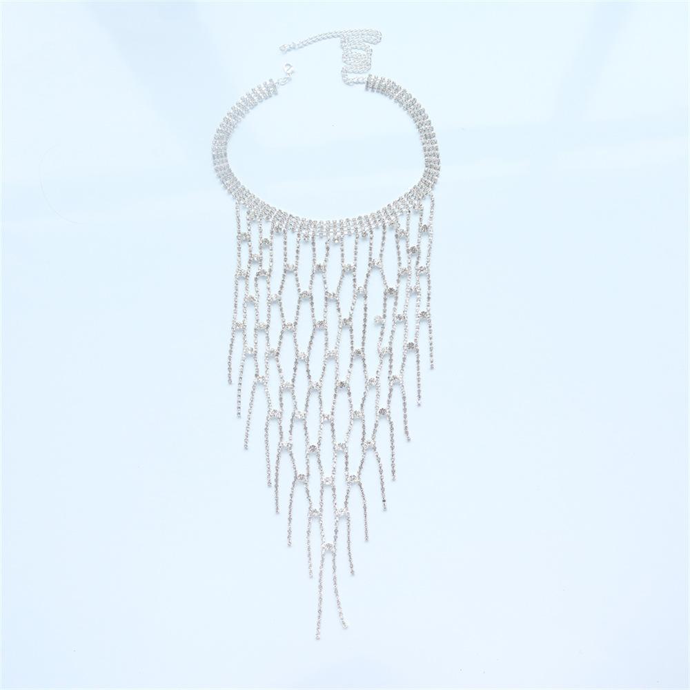 European And American New Full Diamond Long Fringed Necklace Exaggerated Luxury Bohemian Wind Water Diamond Necklace