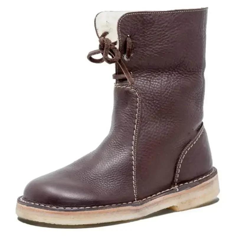 

Women New Casual Snow Autumn Winter Retro Fashion Plush Lace up Flat Ankle De Mujer Warm Botas for Adult Women 36