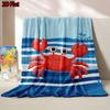 1pc Adorable Red Crab Playing on a Blue and White Striped Wavy Seashore Cartoon Illustration Large Blanket, Exquisite, Soft, and Skin-Friendly Texture
